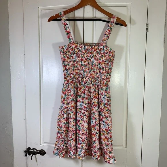 Jessica Simpson Floral Summer Dress Small Stretch Bodice Tiered Skirt Ruffle Hem - Picture 2 of 10